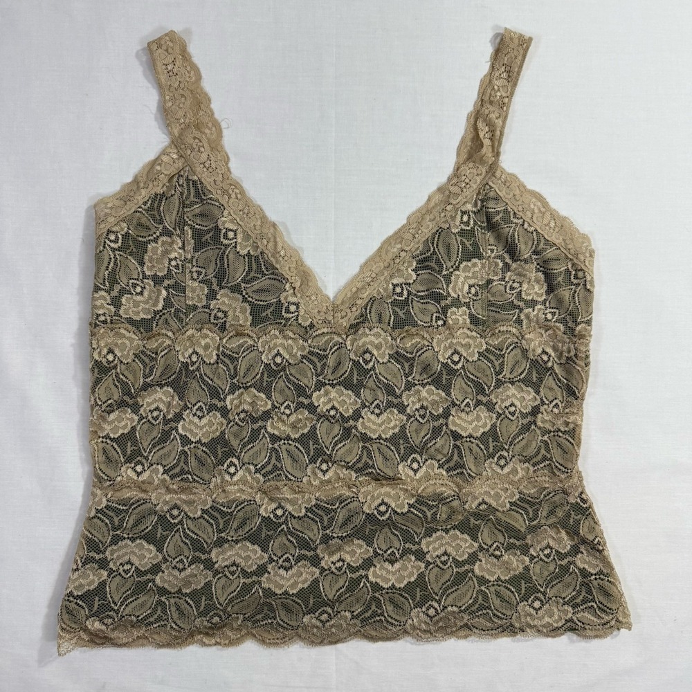 Vtg Y2K George Womens Floral Lace Babydoll Tank Top Size XL Fairy Coquette Olive